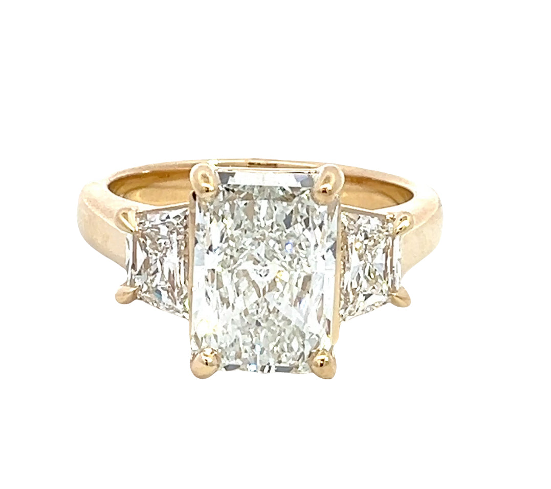 LAB GROWN RADIANT &amp; TRAPEZOID DIAMONDS 3.57ctw THREE STONE RING