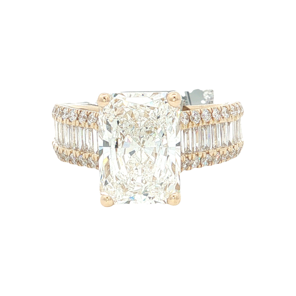 LAB GROWN RADIANT, BAGUETTE AND ROUND DIAMONDS 5 1/4ctw RING