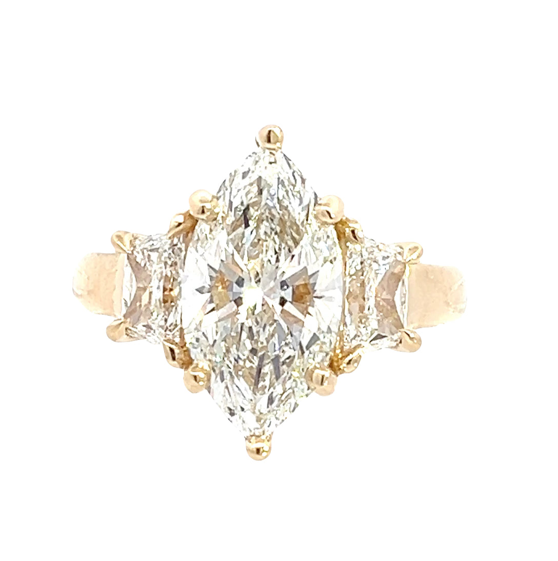 LAB GROWN MARQUISE AND TRAPEZOID DIAMONDS 4.02ctw THREE STONE RING