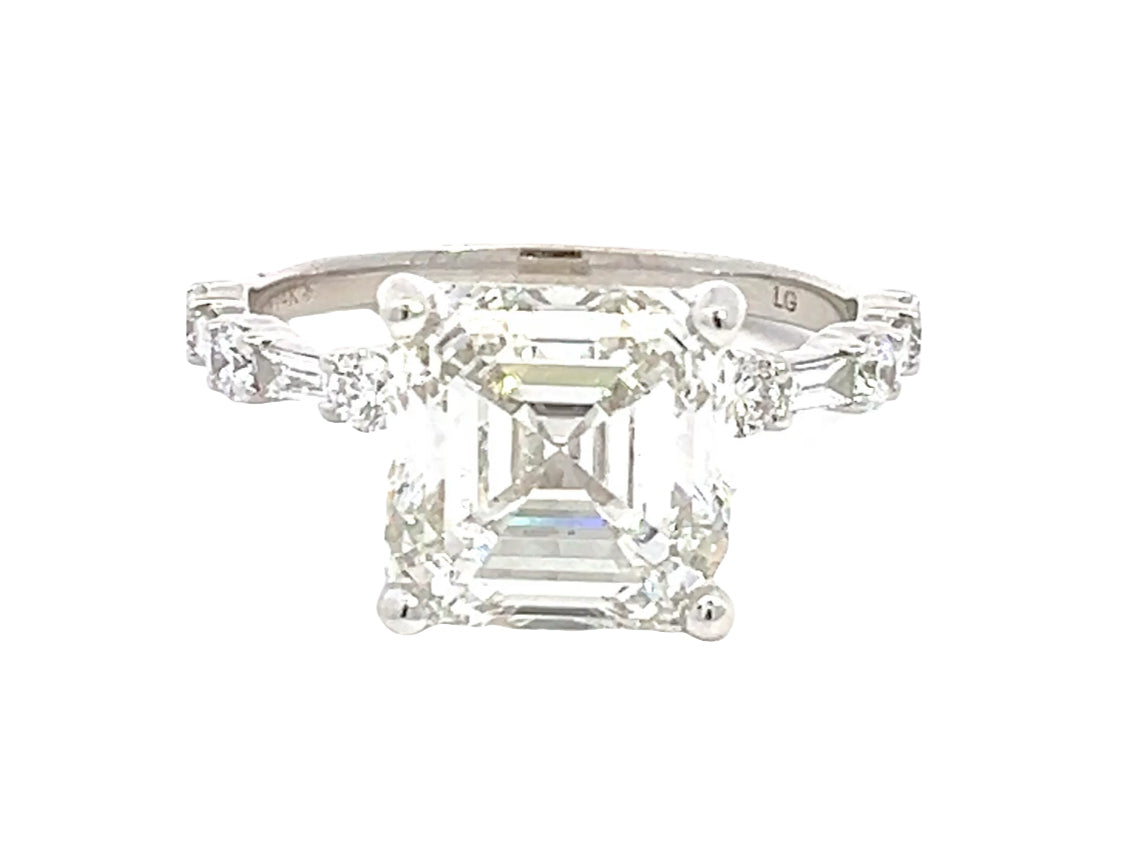 LAB GROWN ASCCHER, ROUND, &amp; BAGUETTE DIAMONDS 4.82CTW PRONG SET RING