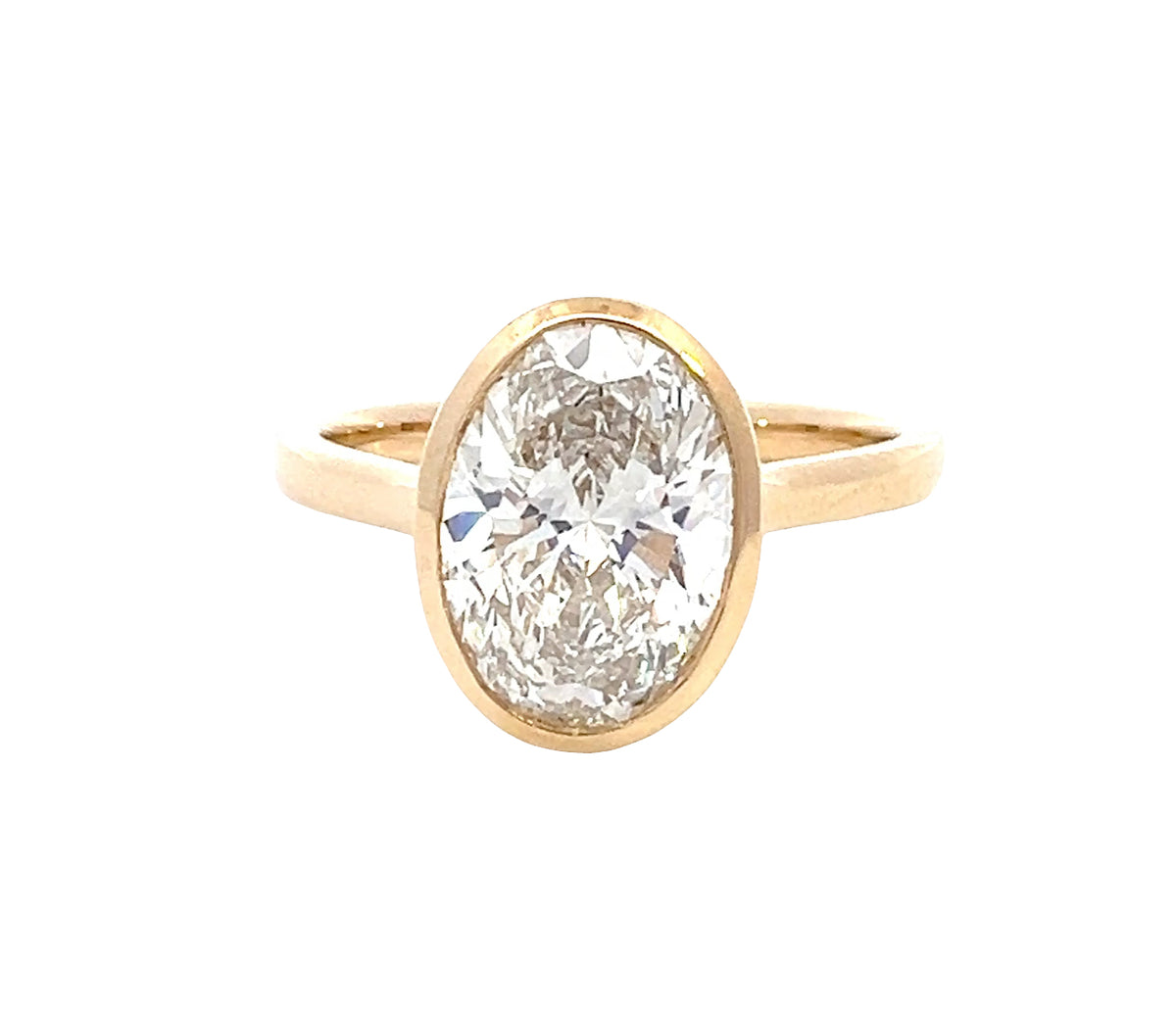 LAB GROWN OVAL DIAMOND 3.03ct BEZEL SOLITAIRE ENGAGEMENT RING