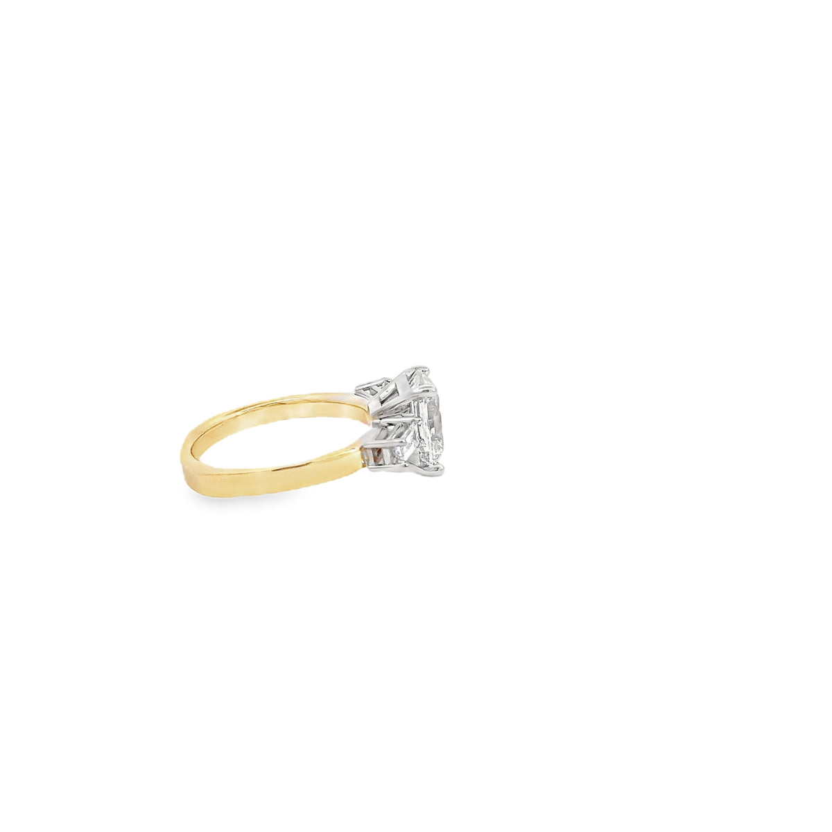 LAB GROWN CUSHION &amp; BAGUETTE DIAMONDS 3.17ctw THREE STONE NASER RING