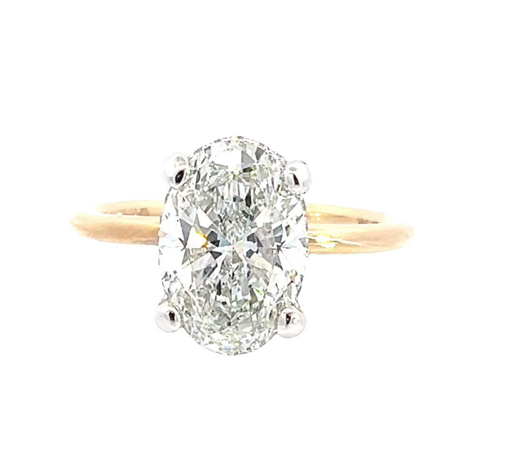 LAB GROWN OVAL & ROUND DIAMONDS 2.58ctw UNDERHALO SOLITAIRE ENGAGEMENT RING