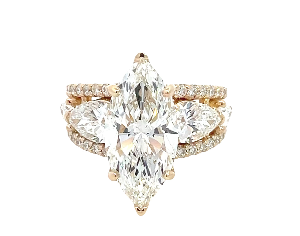 LAB GROWN MARQUISE, PEAR AND ROUND DIAMONDS 7.61ctw CUSTOM RING