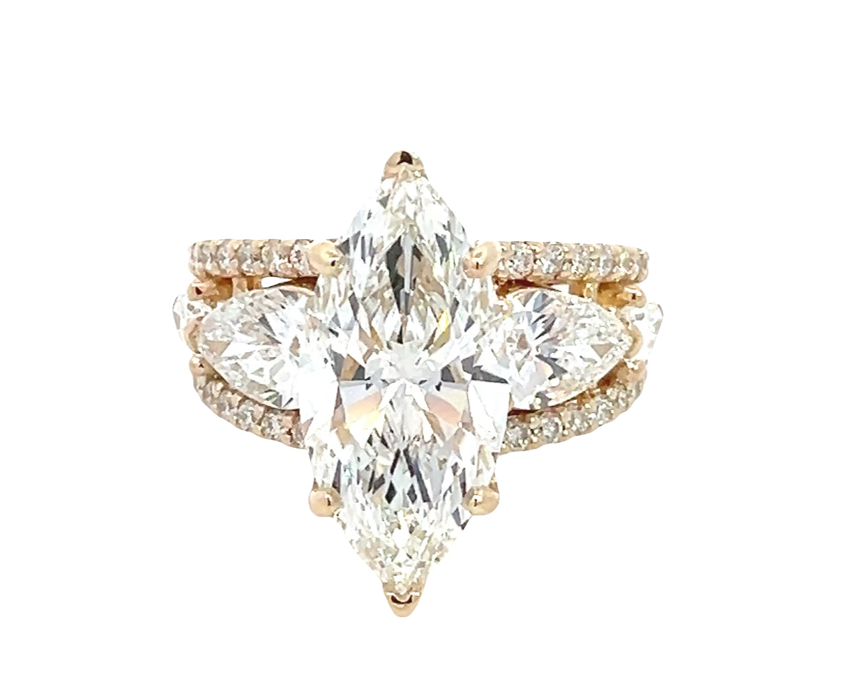 LAB GROWN MARQUISE, PEAR AND ROUND DIAMONDS 7.61ctw CUSTOM RING