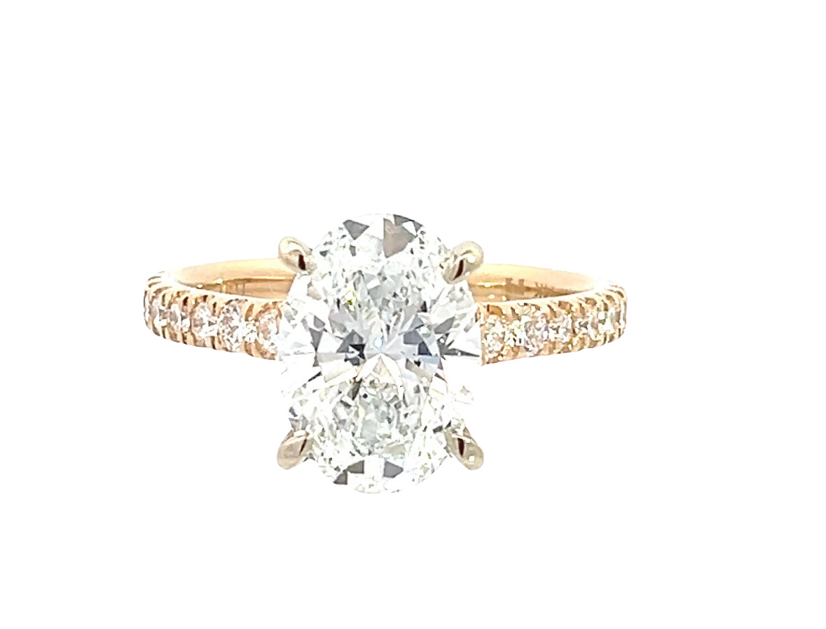 LAB GROWN OVAL AND ROUND DIAMONDS 2.99ctw CATHEDRAL PRONG SET RING