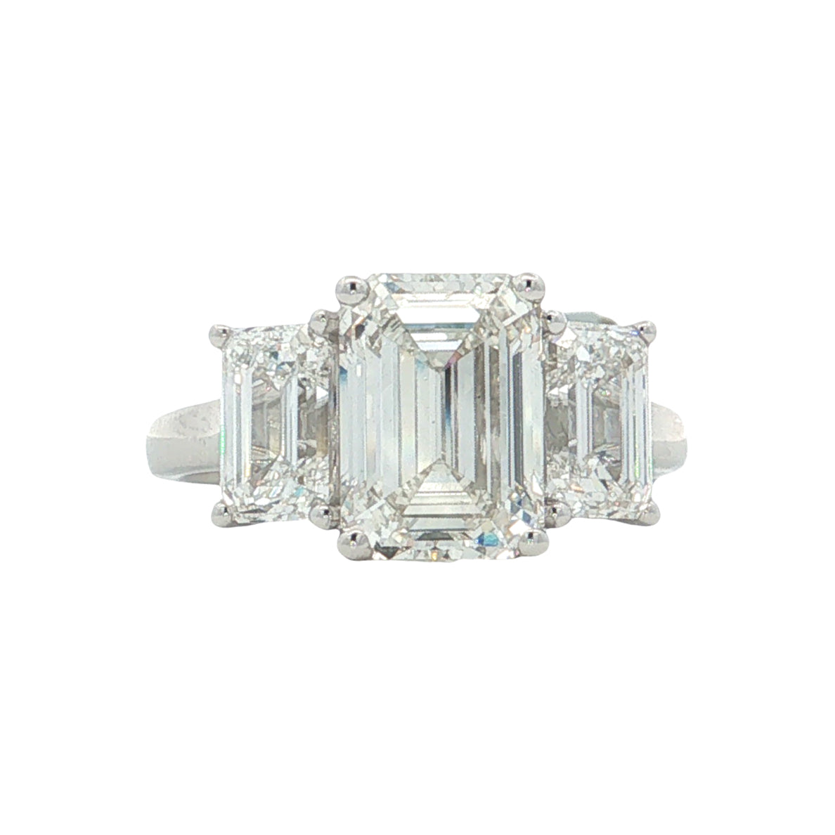 LAB GROWN EMERALD CUT DIAMONDS 5ctw THREE STONE RING