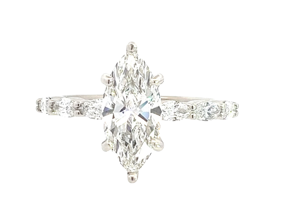 LAB GROWN MARQUISE DIAMONDS 1.98ctw PRONG SET SCALLOP RING
