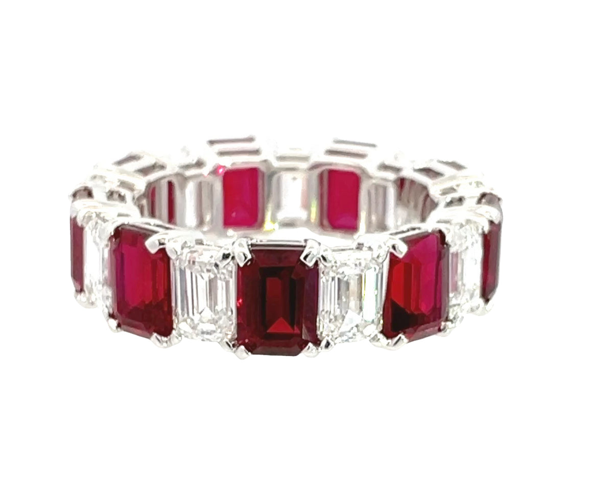 LAB GROWN EMERALD CUT DIAMONDS & RUBIES 3.88ctw ETERNITY BAND