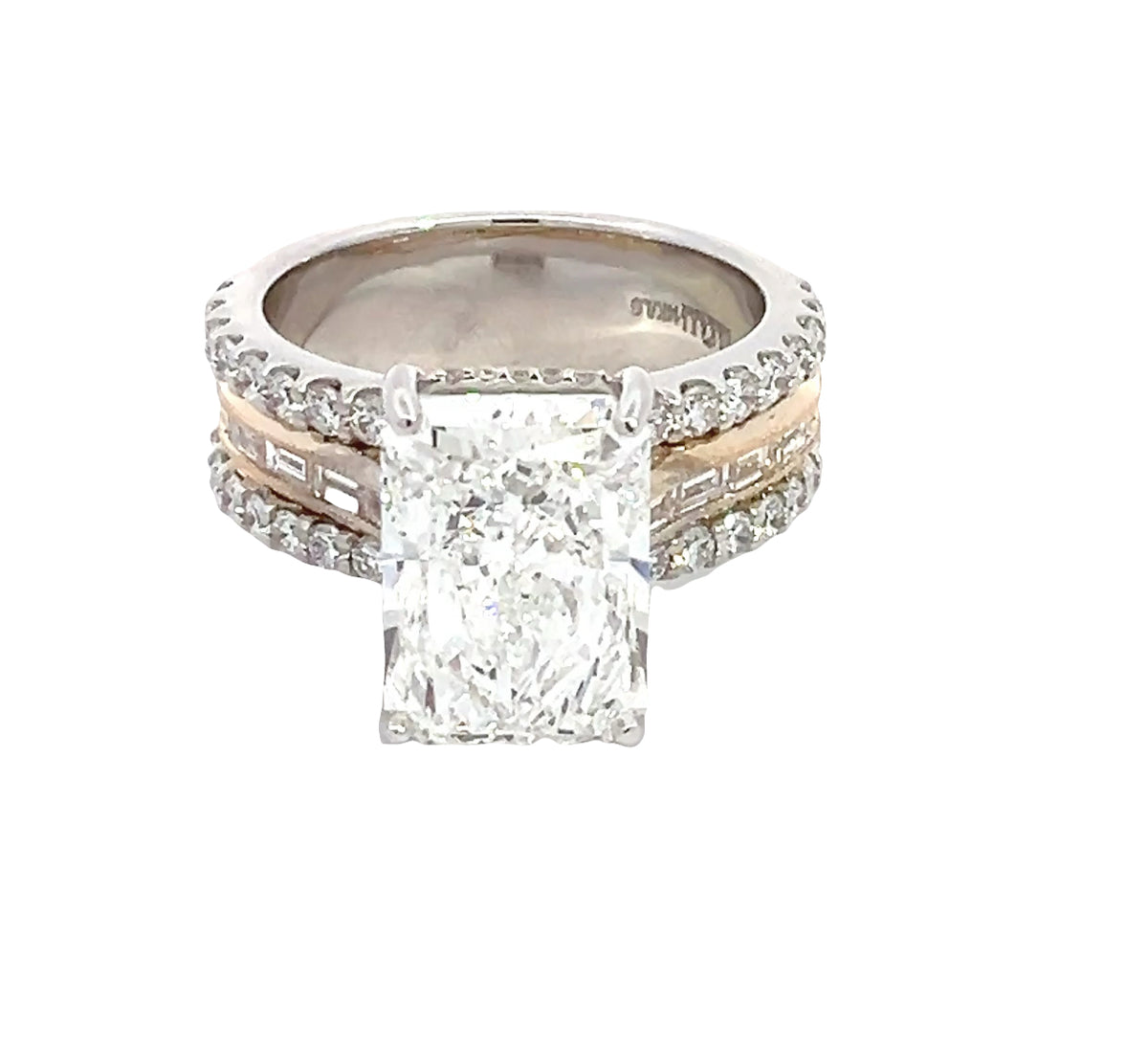 LAB GROWN RADIANT, ROUND AND BAGUETTE DIAMONDS 6.54ctw RING