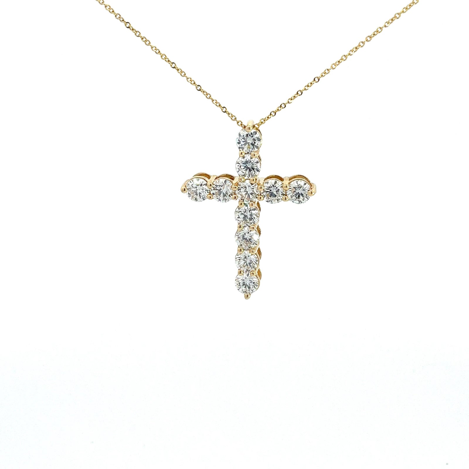 LAB GROWN ROUND DIAMONDS 2.18CTW PRONG SET CROSS PENDANT ON ADJUSTABLE 16"-18" CABLE CHAIN