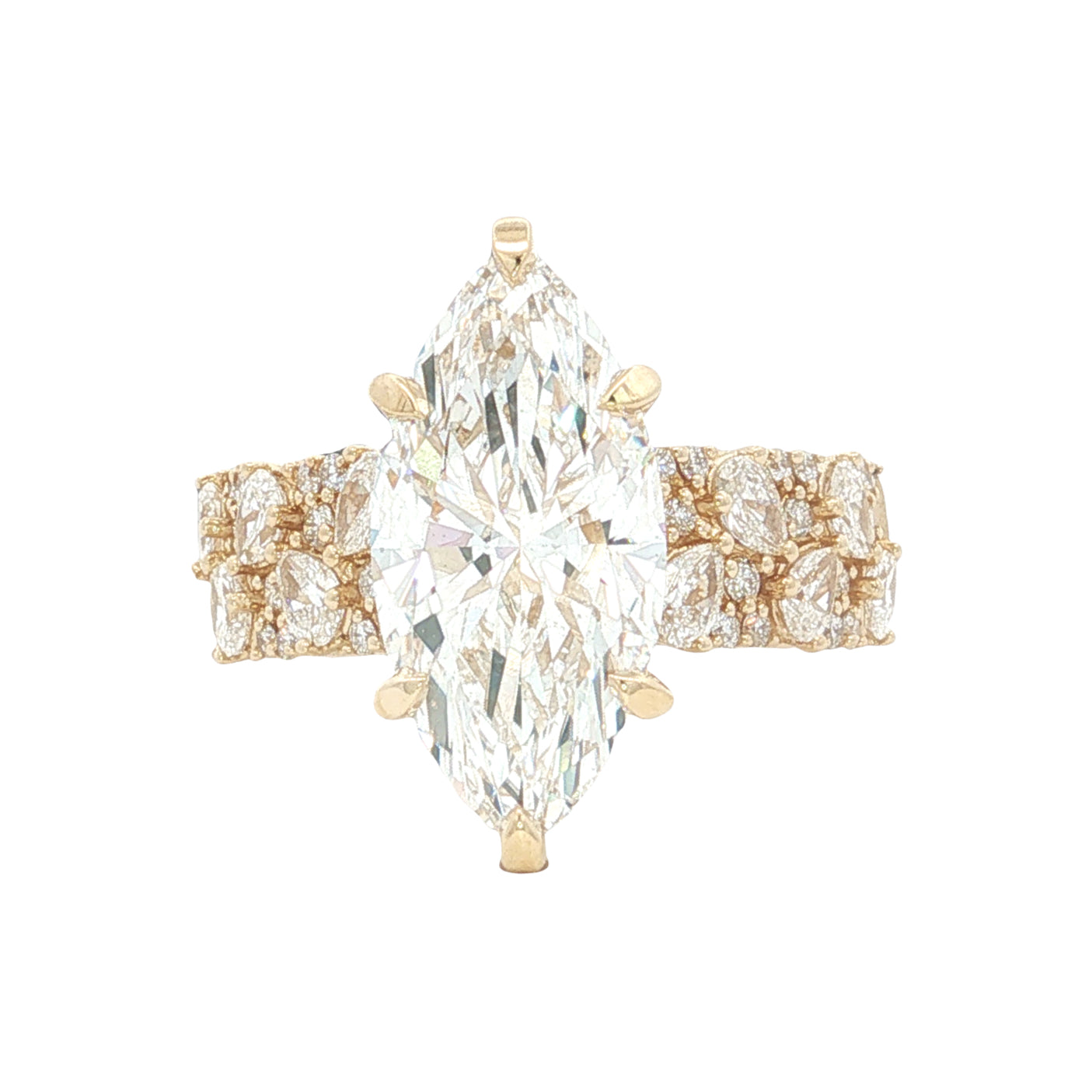 LAB GROWN MARQUISE AND ROUND DIAMONDS 6 1/4ctw PRONG SET RING