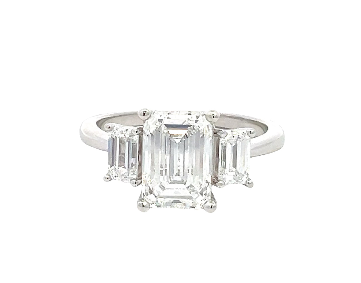 LAB GROWN EMERALD DIAMONDS 3.06ctw THREE STONE RING