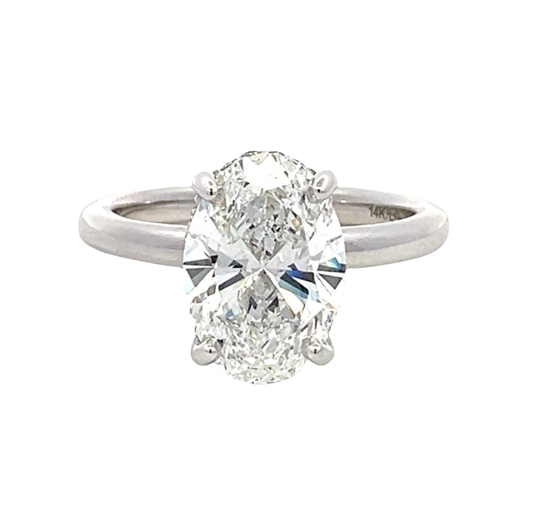 LAB GROWN OVAL &amp; ROUND DIAMONDS 3.18ctw SOLITAIRE ENGAGEMENT RING