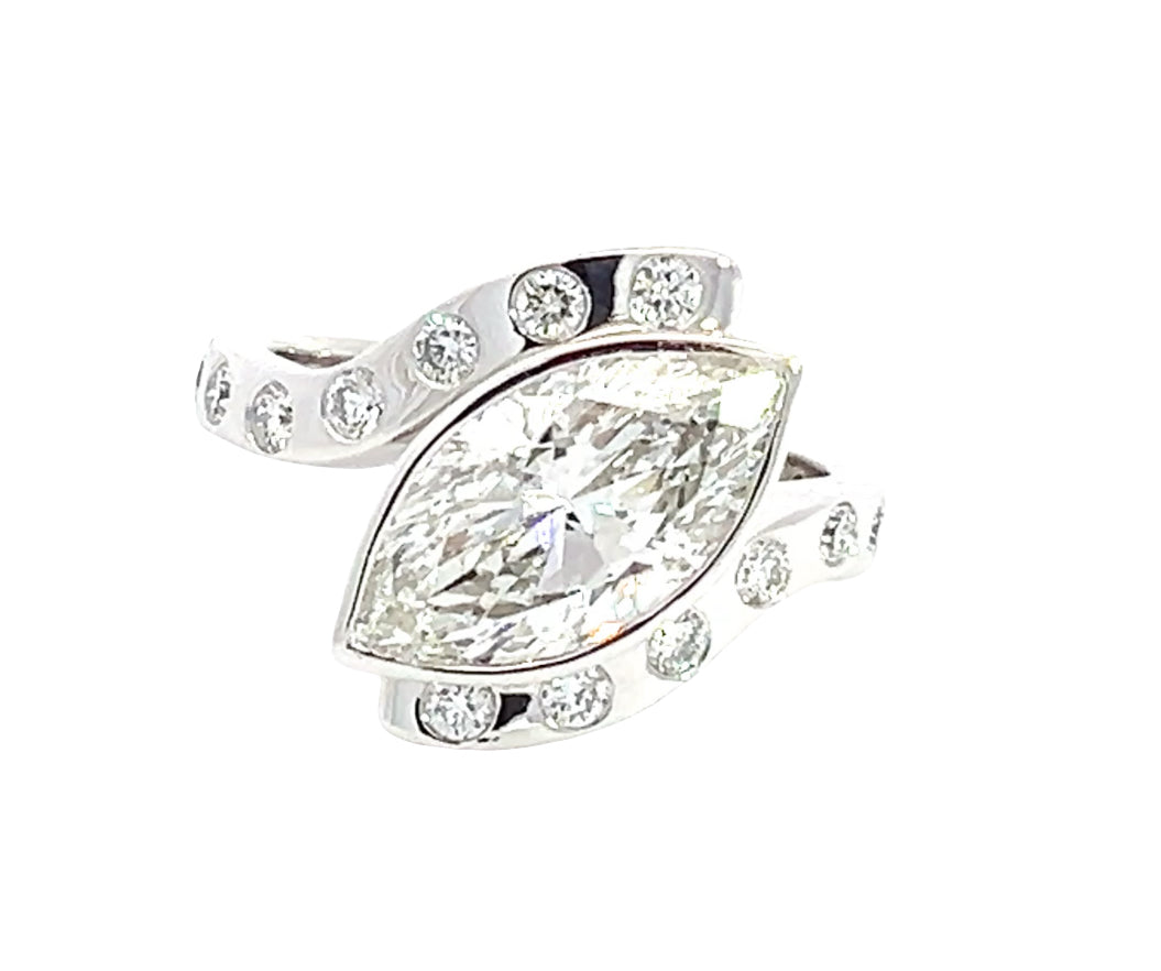 LAB GROWN MARQUISE AND ROUND DIAMONDS 3.56ctw BEZEL BYPASS RING