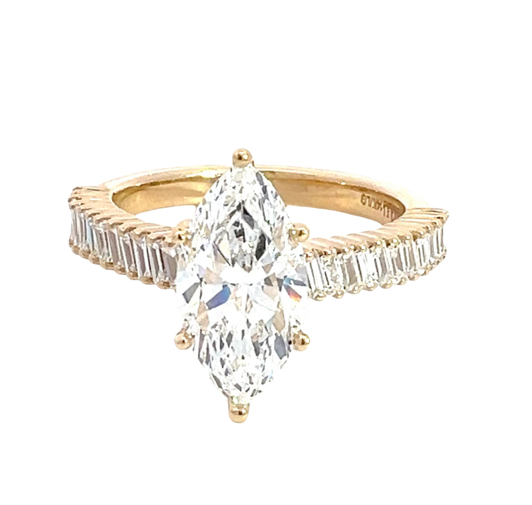 LAB GROWN MARQUISE AND BAGUETTE DIAMONDS 3.05ctw ANGLED PRONG SET RING