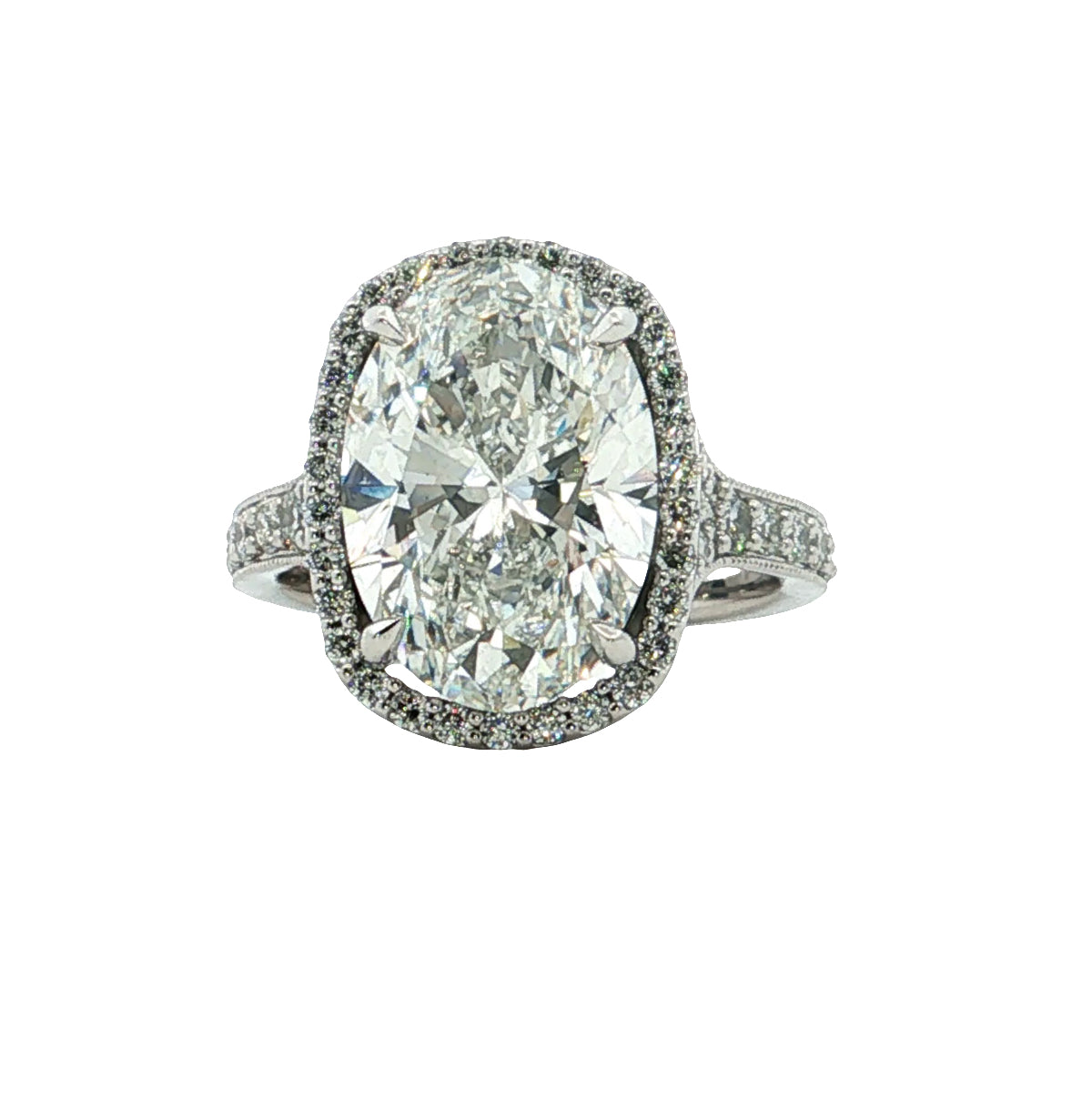 LAB GROWN DIAMOND OVAL AND ROUND DIAMONDS 6.52ctw PRONG SET HALO RING