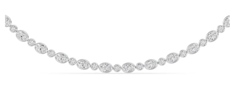 LAB GROWN OVAL AND ROUND DIAMONDS 15ctw BEZEL TENNIS NECKLACE