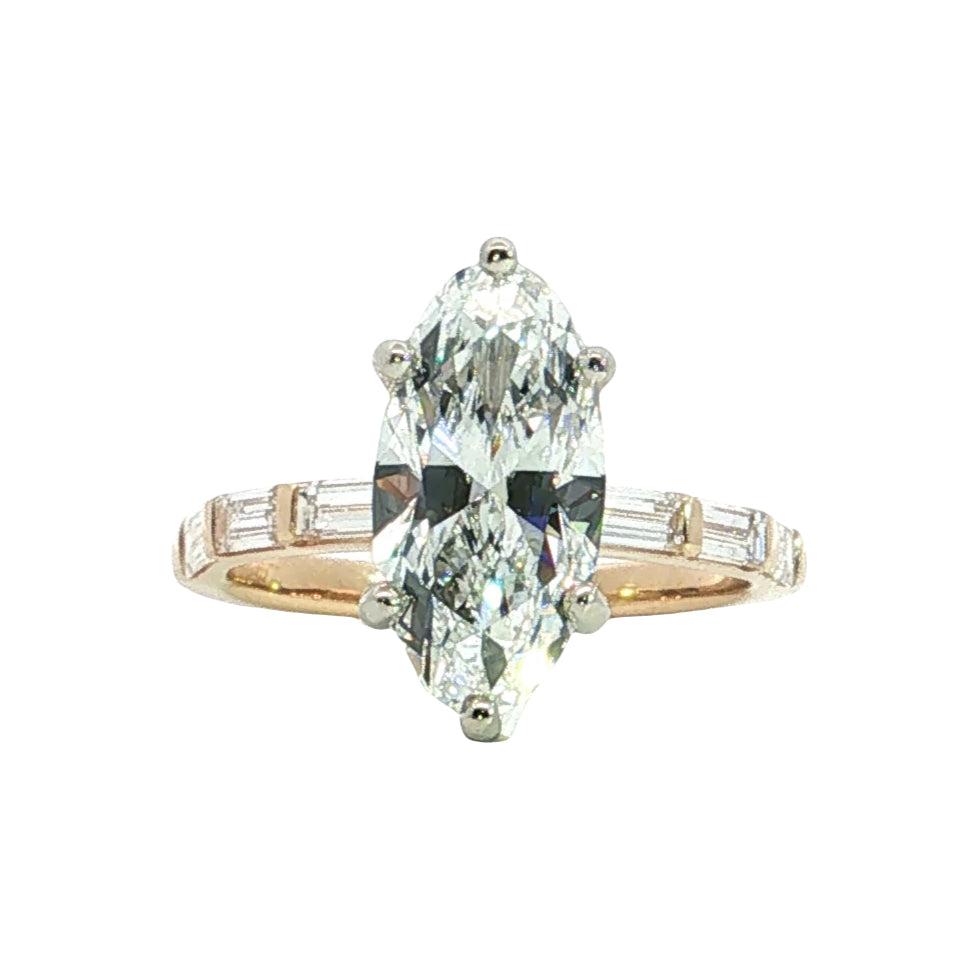 LAB GROWN MARQUISE AND BAGUETTE DIAMONDS 3.67ctw BAR SET RING