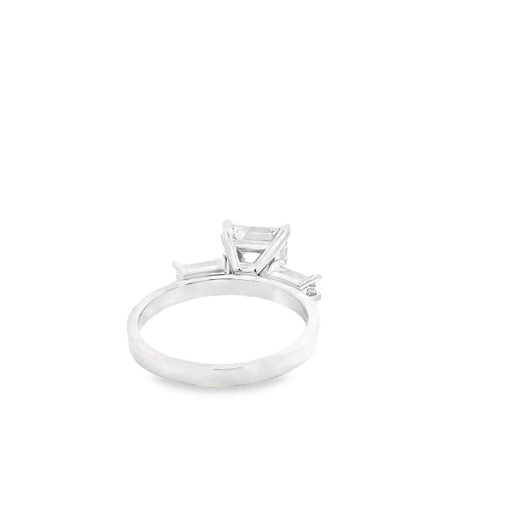 LAB GROWN ASSCHER AND BAGUETTE DIAMONDS 2.50ctw THREE STONE RING