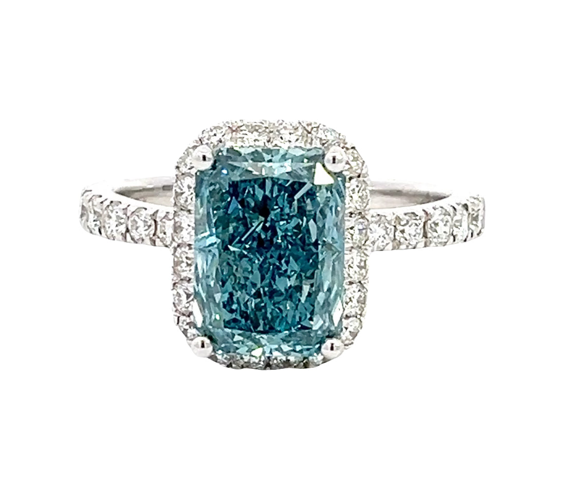 LAB GROWN RADIANT &amp; ROUND DIAMONDS 4CTW HALO STYLE RING