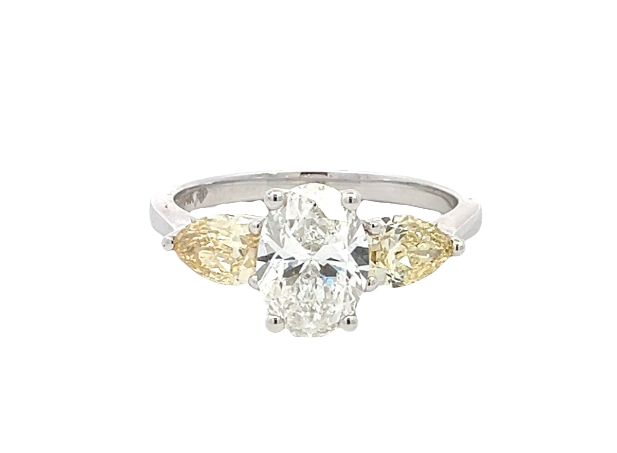 LAB GROWN OVAL & PEAR DIAMONDS 2.50ctw THREE STONE RING