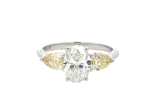LAB GROWN OVAL & PEAR DIAMONDS 2.50ctw THREE STONE RING