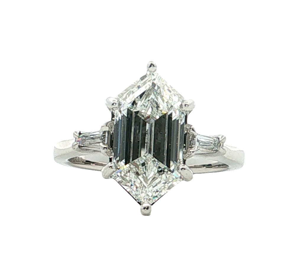 LAB GROWN DUTCH MARQUISE AND BAGUETTE DIAMONDS 3.24ctw THREE STONE RING