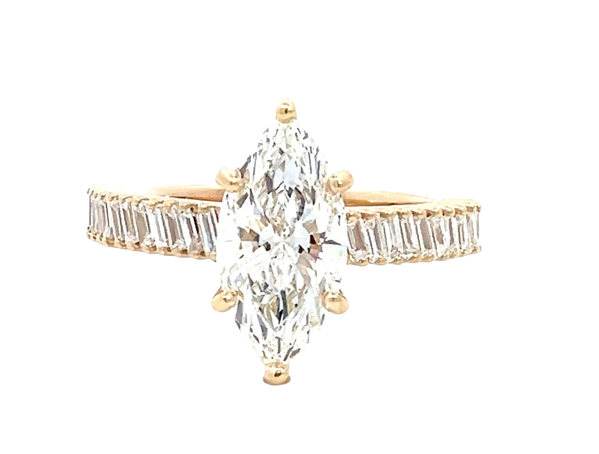 LAB GROWN MARQUISE &amp; BAGUETTE DIAMONDS 2.62ctw ANGLED PRONG SET RING