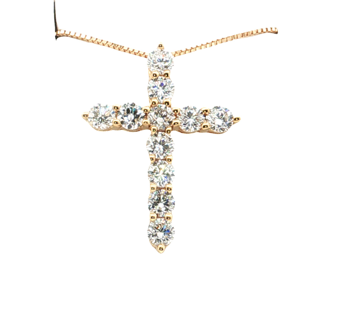 LAB GROWN ROUND DIAMONDS 2.18CTW PRONG SET CROSS PENDANT ON ADJUSTABLE 16"-18" CABLE CHAIN