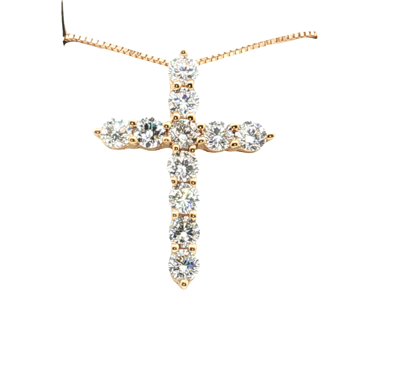 LAB GROWN ROUND DIAMONDS 2.18CTW PRONG SET CROSS PENDANT ON ADJUSTABLE 16"-18" CABLE CHAIN