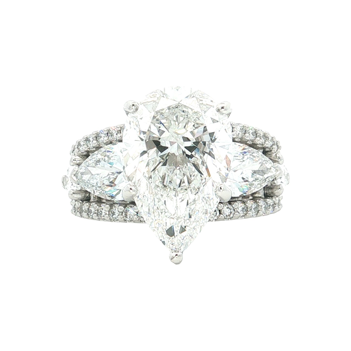LAB GROWN PEAR AND ROUND DIAMONDS 8.06ctw CUSTOM PRONG SET RING