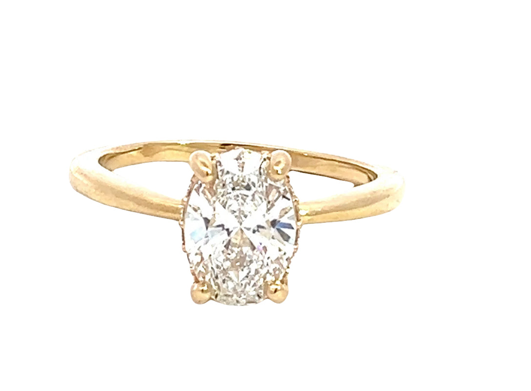 LAB GROWN OVAL &amp; ROUND DIAMONDS 1.38ctw SOLITAIRE ENGAGEMENT RING