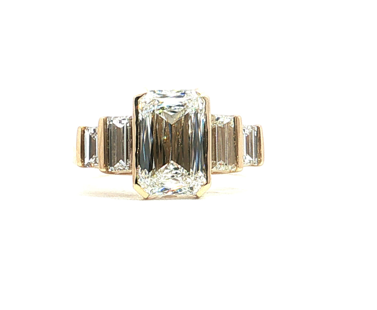 LAB GROWN MODIFIED EMERALD CUT & BAGUETTE DIAMONDS 4.09ctw FIVE STONE RING