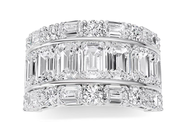 LAB GROWN EMERALD AND ROUND DIAMONDS 7ctw THREE ROW BAND