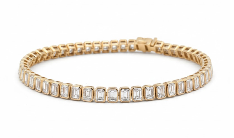 LAB GROWN EMERALD DIAMONDS 9.00CTW BEZEL TENNIS BRACELET