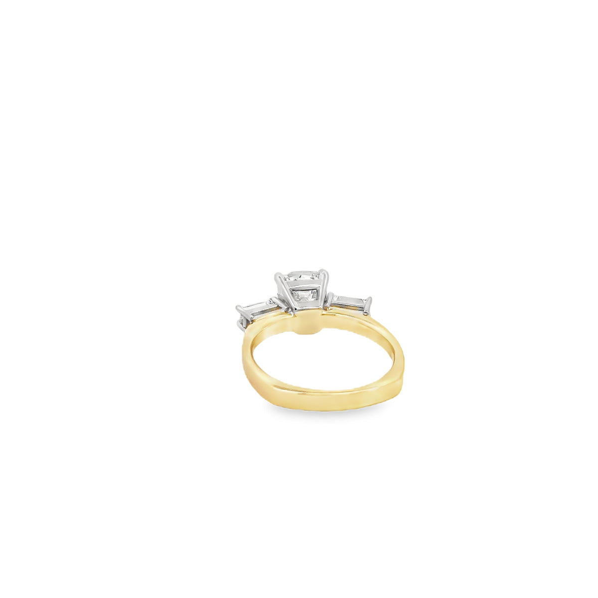 LAB GROWN CUSHION &amp; BAGUETTE DIAMONDS 3.17ctw THREE STONE NASER RING