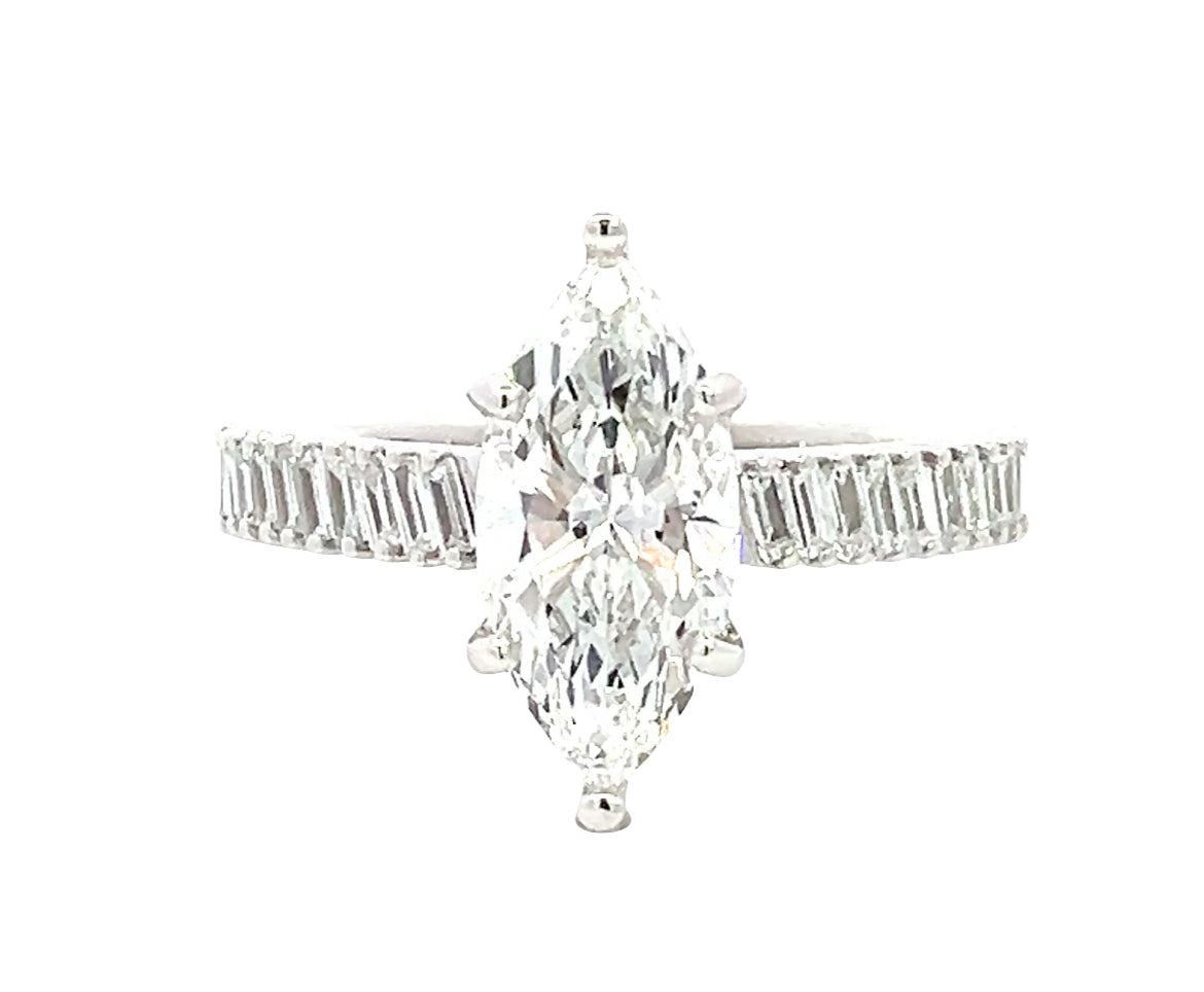 LAB GROWN MARQUISE &amp; BAGUETTE DIAMONDS 2.62ctw ANGLED PRONG SET RING