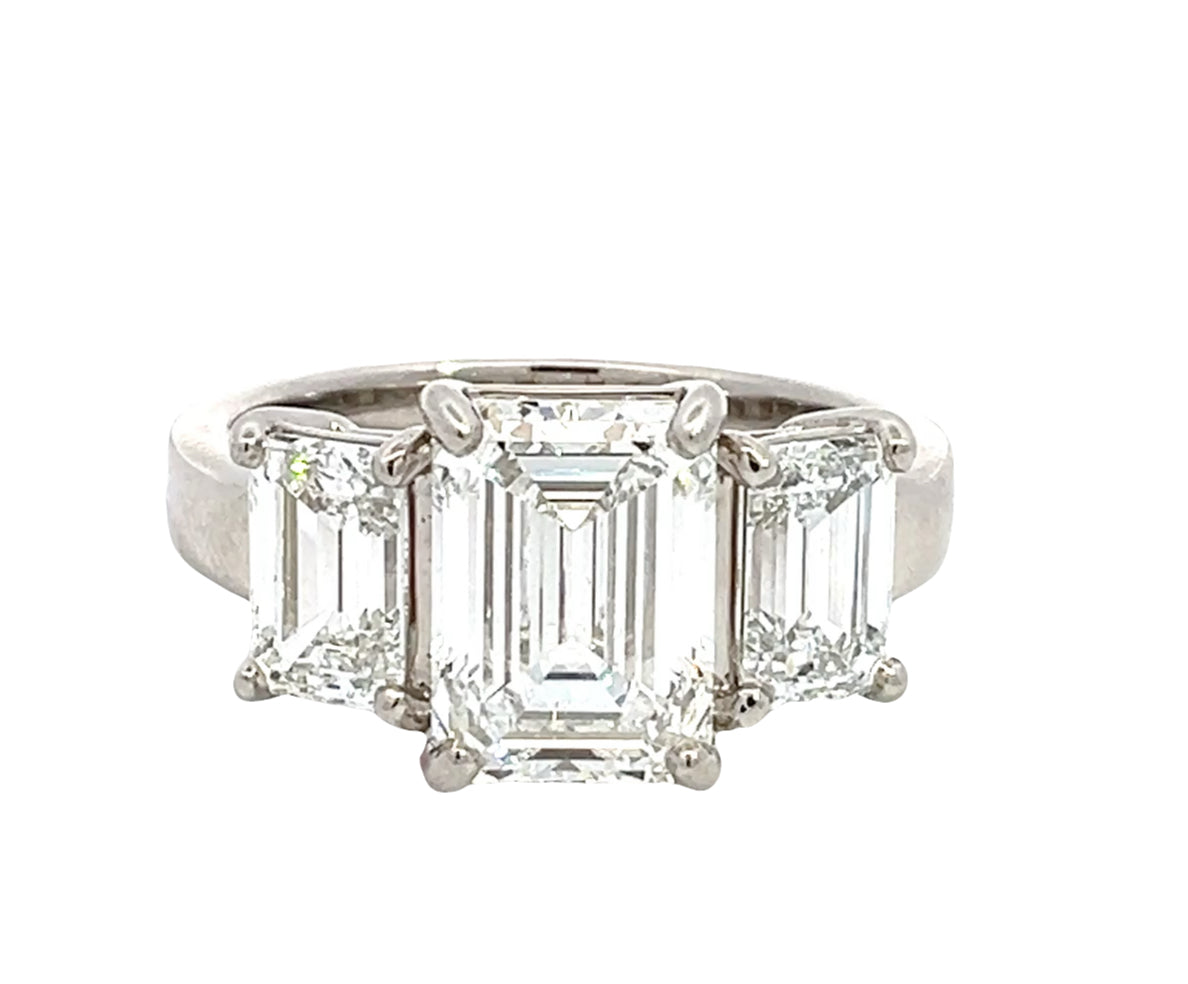LAB GROWN EMERALD DIAMONDS 5.14CTW THREE STONE PLATINUM RING