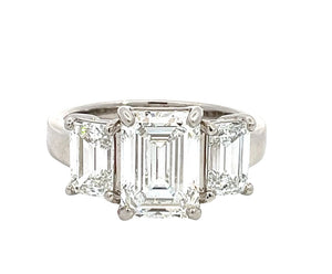 LAB GROWN EMERALD DIAMONDS 5.14ctwTHREE STONE PLATINUM RING