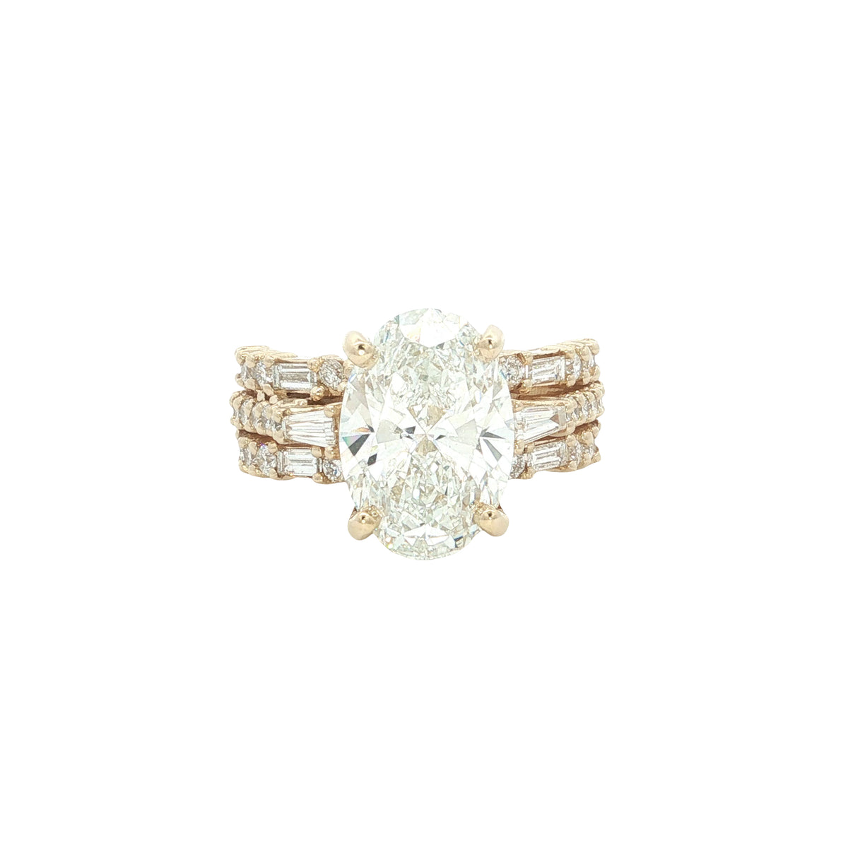 LAB GROWN OVAL, ROUND & BAGUETTE DIAMONDS 6.49ctw THREE ROW RING