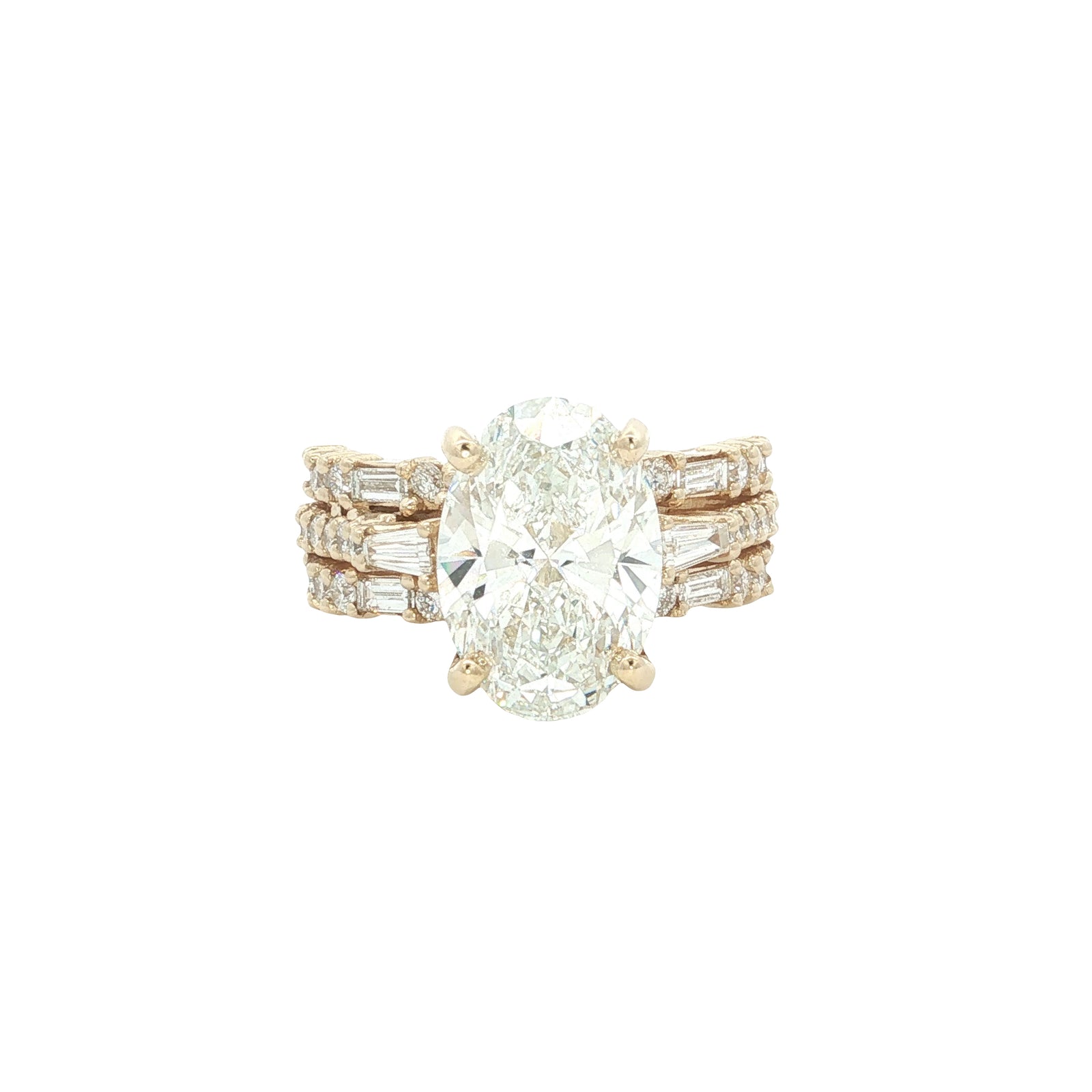 LAB GROWN OVAL, ROUND & BAGUETTE DIAMONDS 6.49ctw THREE ROW RING