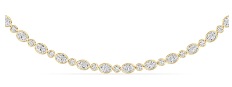 LAB GROWN OVAL AND ROUND DIAMONDS 15ctw BEZEL TENNIS NECKLACE