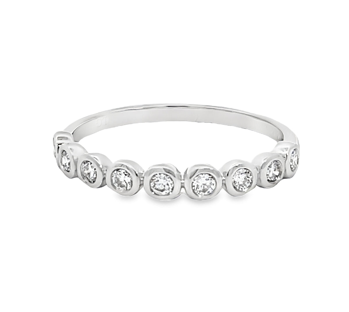 LAB GROWN ROUND 1/5CTW BEZEL SET WEDDING BAND 14KT WHITE GOLD