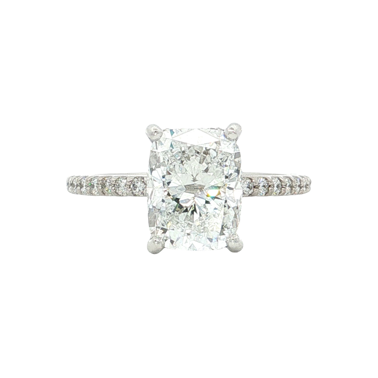 LAB GROWN CUSHION AND ROUND DIAMONDS 2.89ctw PRONG SET RING