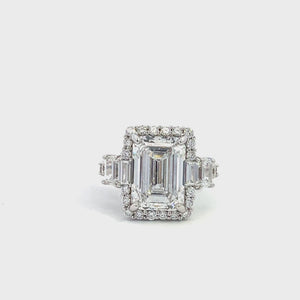 LAB GROWN EMERALD CUT 8.05ctw HALO RING