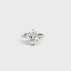 LAB GROWN OVAL & PEAR DIAMONDS 3.38ctw THREE STONE RING