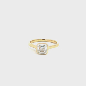 LAB GROWN ASSCHER DIAMOND 1.11ct BEZEL SOLITAIRE ENGAGEMENT RING