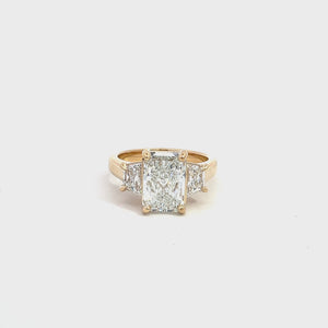 LAB GROWN RADIANT & TRAPEZOID DIAMONDS 3.57ctw THREE STONE RING