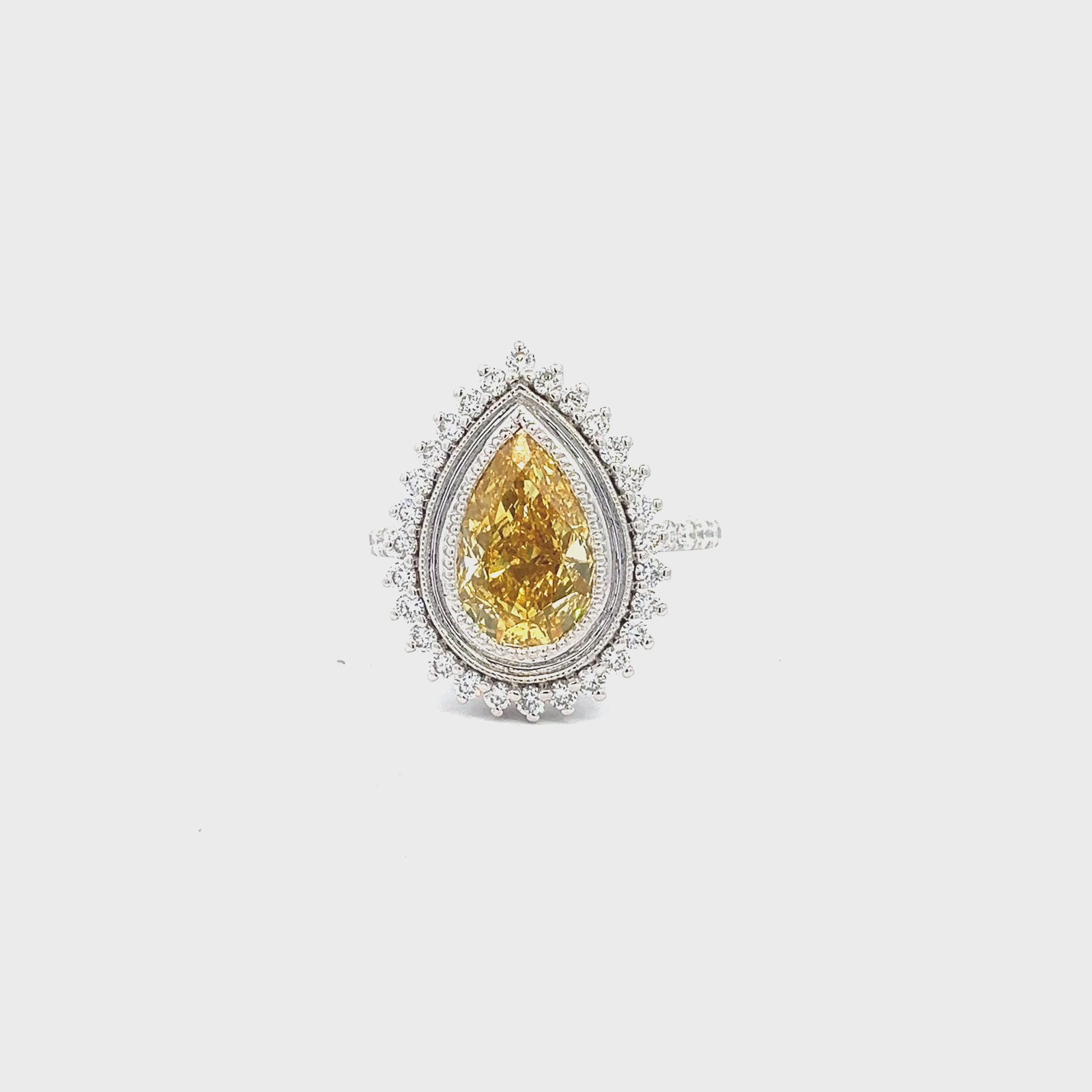 LAB GROWN PEAR & ROUND DIAMONDS 3.32CTW BEZEL PRONG SET HALO RING